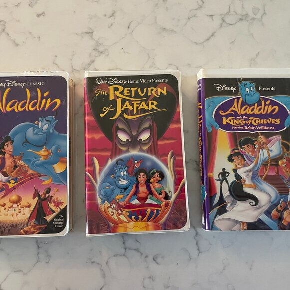 Aladdin + Return of Jafar + King of Thieves - Disney VHS black diamond -3 Movies - Picture 1 of 10